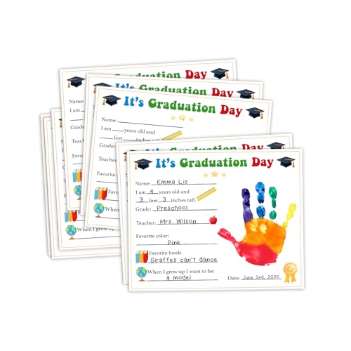 Set Of 8 - DIY Last Day of School Preschool Kindergarten Handprint Craft with Questionnaire, PreK Kindergarten Graduation Memory Keepsake Decoration, End Of Year Congrats Grad Party Gifts for Teachers
