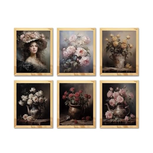 Skyists Pintura de flores arte de parede vintage decoração de parede francesa decoração de parede decoração vitoriana decoração academia escura, arte de parede em tela de flores para quarto sala de