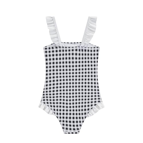 Image of LIZENS Girls One Piece Swimwear Checker Print Ruffles Bathing Suit for Kids Size 2-12