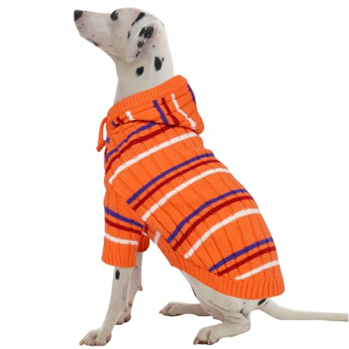 Kuoser XL Dog Sweater, Dog Sweaters for Large Dogs, Girl Boy Christmas Sweater, Striped Knitwear Big Dogs Winter Clothes, Cold Weather Warm Pet Sweatshirt for Golden Retriever, Labrador, Ora