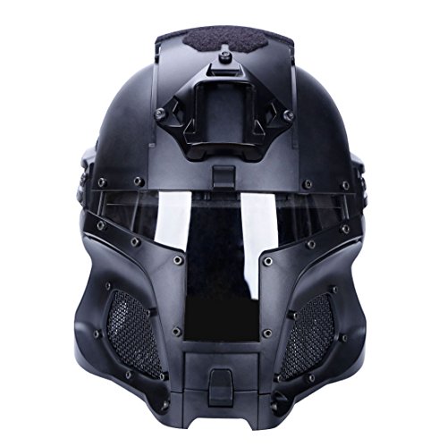 Mecotech Casco Tattico Militare WST stile sicurezza casco con occhiali combattimento airsoft Paintball casco integrale Casco, Nero, 30 * 22 * 22 cm