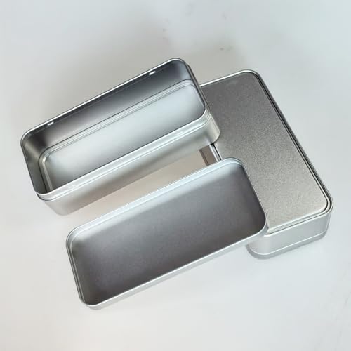 Image of 7 Pieces Rectangular Metal Empty Tins Containers, Silver