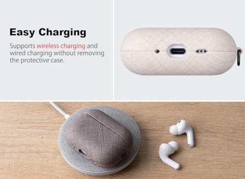 Image of Haobobro Handmade Case - for AirPods Pro 3 Case Cover with Clip - Selected Skin-Friendly Vegan Leather, Linen Cloth Style, Drop Protective Hard Cover for AirPods Pro 3rd Generation Earbuds - White