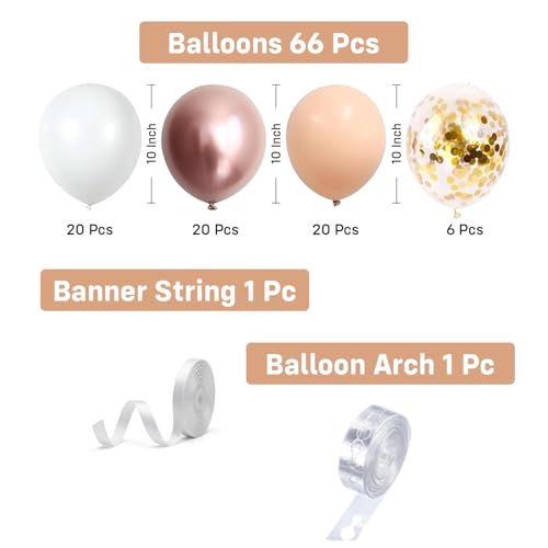 Image of Party Propz Balloons For Decoration - 68 Pcs White And Peach Balloon's For Decoration | Golden Confeeti Balloon's For Decorations | Rose Gold Balloons For Birthday (latex)