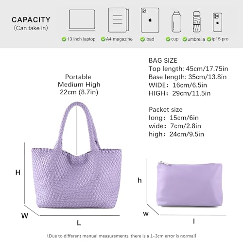 Image of Woven Tote Bag Womens Purse Vegan Leather Shoulder Handbags Fashion Summer Beach Tote Bags Large Travel Totes
