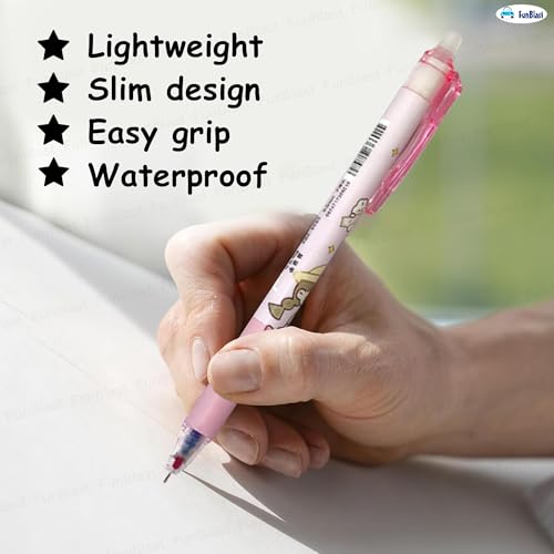 Image of FunBlast Erasable Gel Pens - 12 Pcs of Gel Pen with Magic Eraser, Kawaii Gel Pens, Lightweight Gel Pen with Comfortable Grip, Stationery for School & Office - Blue Ink