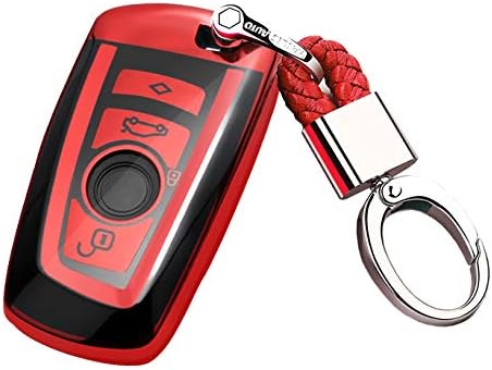 ontto Premium TPU silikonowe etui na kluczyki samochodowe do BMW 2/3 przyciski klucze etui ochronne etui do BMW serii 1 3 4 5 6 7 i X3 X4 M2 M3 M4 M5 M6 Flip kluczyk samochodowy z pękiem kluczy - czerwone