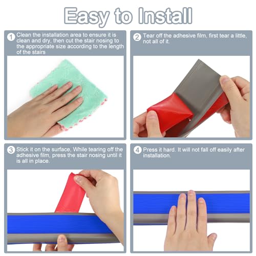 QUARKZMAN 3.2Ft Treppenkantenprofil, 3mm PVC Selbstklebender Treppenkanten-Schutz L-Form Treppenabschluss Treppenstufenkantenverkleidung für den Außen- und Innenbereich, Blau/Grau.