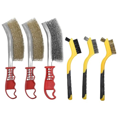 6 Piezas Cepillos de Alambre, 13 cm Cepillo de Latón, Cepillo Metalico con Mango de Plástico, Cepillo de Nylon, para Limpiar la Suciedad, Óxido y la Limpieza en Profundidad (3 grandes y 3 Pequeños)