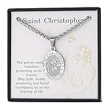 Zocomi Saint Christopher Medal Necklace for Men Boys, Silver St Christopher Pendant Chain Catholic Jewelry Christian Religious Baptism Christmas Gift Ideas Stocking Stuffers Teen Teenage Kids Boy