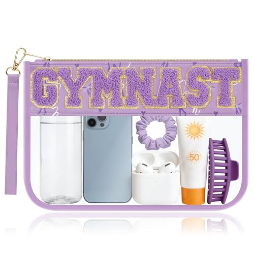 BuyCard Gymnastics Gifts Cosmetic Makeup Bag with Chenille Letter Patch, Clear Pouch PVC...