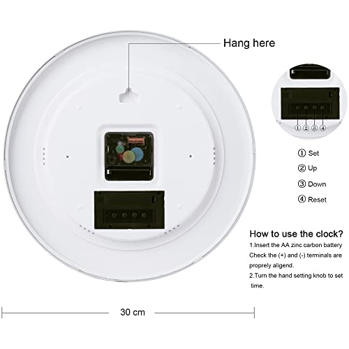 Lafocuse Orologio da Parete con Datario e Termometro LCD, Silenzioso Orologio Moderno Argento, Decorativo senza Ticchettio per Cucina Camera da Letto Soggiorno Ufficio 30cm