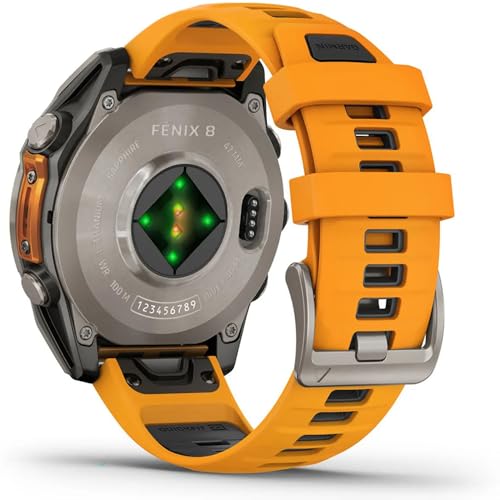 Image of Garmin Fenix 8 47mm AMOLED Sapphire Multisport GPS Smartwatch, Titanium with Spark Orange Silicone Band, 010-02904-10 - Bundle w /Deco Essentials Charging Dock, Dust Cover and USB-C Cable