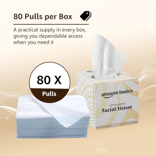 Image of Amazon brand- Amazon Basics 2-Ply Facial Tissue paper 320 pulls | 80 pulls x Pack of 4| Soft & Gentle| Chemical-Free