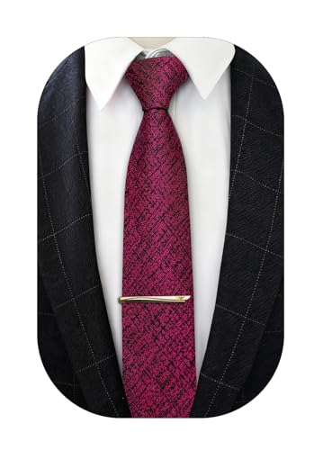 Image of Barry.Wang Skinny Ties for Men Cashmere Wool Blend Necktie with Tie Clip