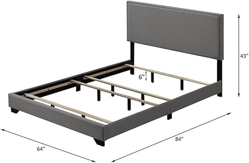 Miniatura 3 de Acme Leandros - Cama Queen tapizada de tela con ribete de clavos en gris claro