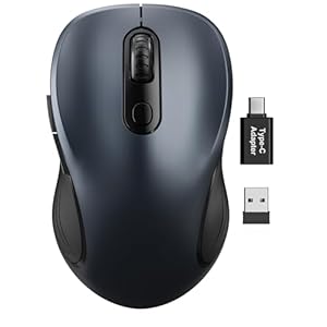 Trueque Mouse inalámbrico para laptop, mouse ergonómico de computadora de 2.4 GHz con botones hacia atrás y hacia adelante, 3 niveles de DPI ajustables, 6 botones, mouse óptico inalámbrico USB para PC