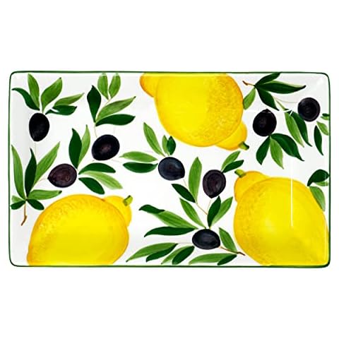 Lashuma Eckige Servierplatte Keramik, Obstteller handgemacht 26x16 cm Cover
