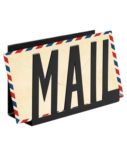 Rudfovn Letter Holder Black Metal Letter Rack Mini Cutout Mail Organiser for Desktop Home Office School