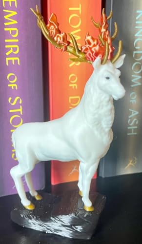 White Stag Figurine with Gold Flaming Antlers, Fantasy Bookshelf Decor, TOG Inspired 3D Printed Collectible