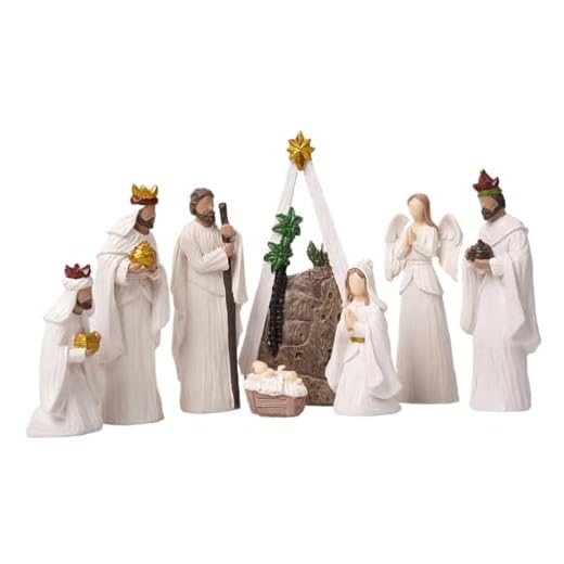 Muzrunq Ensemble de crèches de Noël (8 pièces) - Figurines crèche Modernes en résine Blanche - Ornements Religieux Table - Objets Collection pour décorations Noël