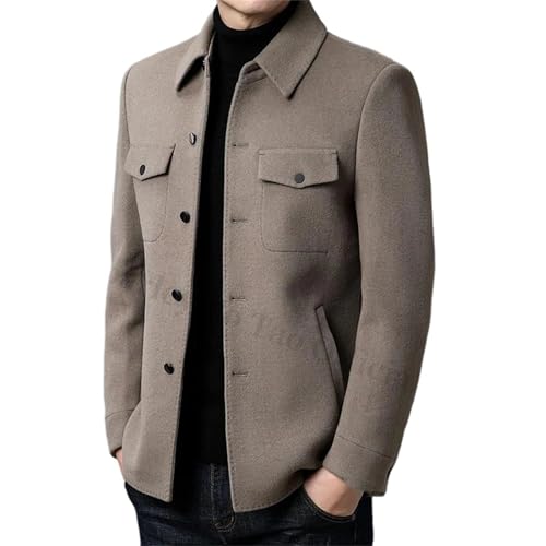 Men's Classic Style Short Jacket Single Breasted Turn-Down Collar Business Casual Woolen Blended Overcoat