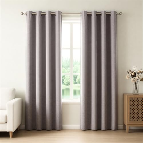 Red Dot Gift |1 Panel Linen Look Curtain 135x240cm Room Darkening Window Drape Thermal Insulated Grommet Top Privacy Treatment for Living Room Bedroom & Nursery (Light Grey 135x240cm)