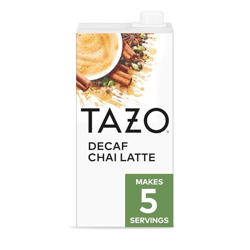 TAZO Decaf Chai Latte, Black Tea Concentrate, Easy-to-Serve Chai Tea for Everyday Lattes, Hot or Iced Tea and Mocktails, 32 oz Tea Mix Carton
