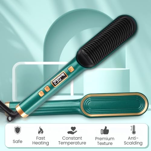 Hair Straightener Brush, Hair Straighteners for Women, Hot Brush for Women, Adjustable Temperature & Anti-Scald, Girl's Gift, Hair Tools for Styling (Green) - Image 6