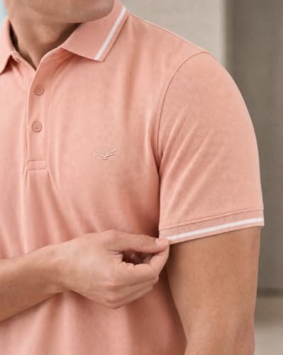 Image of NOBERO Men's Travel Polo T-Shirt | Premium Cotton Stretch Fabric | Anti-Odor & Water-Repellent | UPF 50+ Sun Protection | Regular Fit Polo Collar Casual Wear
