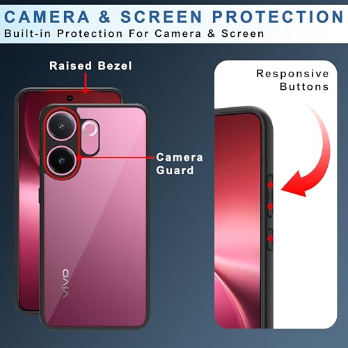 Image of CEDO Backcover for Vivo V60e (5G) | Camera Protection Bump Shockproof Edge | Ultra Hybrid Transparent Acrylic Clear TPU+PC Hard Backcase Cover (Black)