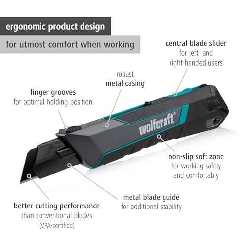 wolfcraft Afklikmes PRO Safety, 25 mm - 4291000 - extra scherp professioneel mes met optimaal ergonomisch ontwerp voor links- en rechtshandige gebruikers - Afbeelding 4