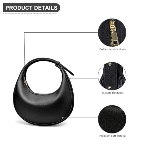Image of Cute shoulder bag Hobo Purses PU Leather Handbag moon bag Adjustable CrossBody Bag with Zipper-white