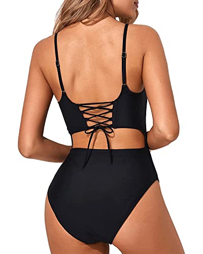 Tempt Me Women Black Cut Out One Piece Swimsuit High Cut Sexy Monokini Bathing Suit M #TOP2