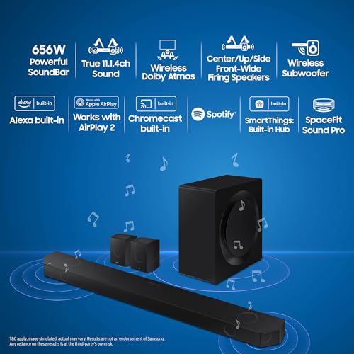 Image of Samsung 656 W 11.1.4 ch (HW-Q990D /XL) Wireless Dolby Atmos Soundbar with Subwoofer, Center /Up /Side Firing Speakers, Surround Sound, Built-in Alexa, AirPlay2, Wi-Fi, Bluetooth, HDMI (Graphite Black)