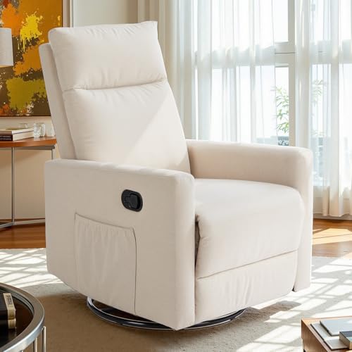 Image of Sweetcrispy Recliner Chair, 360 Swivel Rocker Chair for Adults, Glider Rocker Recliners, Nursery Chairs for Living Room, High Back, Upholstered Deep Seat,Beige