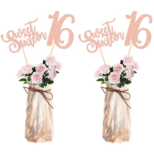 Ercadio 12 Pack Sweet 16 Party Centerpiece Gold Awesome Since Pink Sweet 16 Tabletop Decoration with Happy 16th Hello 16 for 16th Birthday Anniversary Party Decor