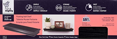 Image of HIGH & MIGHTY 515605-HSU Decorative 18 inch Floating Shelf Holds up to 15lbs, Easy Tool-Free Dry Wall Installation, Beveled, Retail Pack of 2, Black