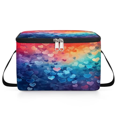 GzLeyigou Blue Decorate Valentine's Day Lunch Bags for Women Men 9 Cans, Hot & Cold Food Delivery Bag Insulated Grocery Bag Insulated Lunch Box Cooler Bag for Office Work Picnic Beach