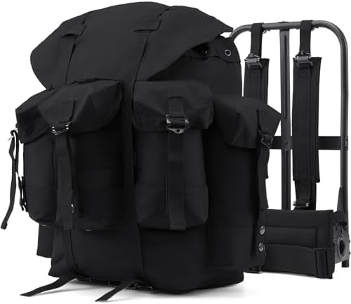 50L Military Alice Pack Army Survival Combat ALICE Rucksack Backpack for Men & Women for Camping, Hiking, Emergency Black