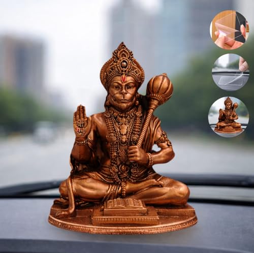 Image of Yadava Resin Handcraft Car Dashboard Bahubali Hanuman Ji, Hanuman Ji Murti for Home,Office Sankat Mochan Balaji Bajrangbali Idol for Pooja Temple Showpiece Vastu Gift Decoration (Golden-Hanuman-*-)