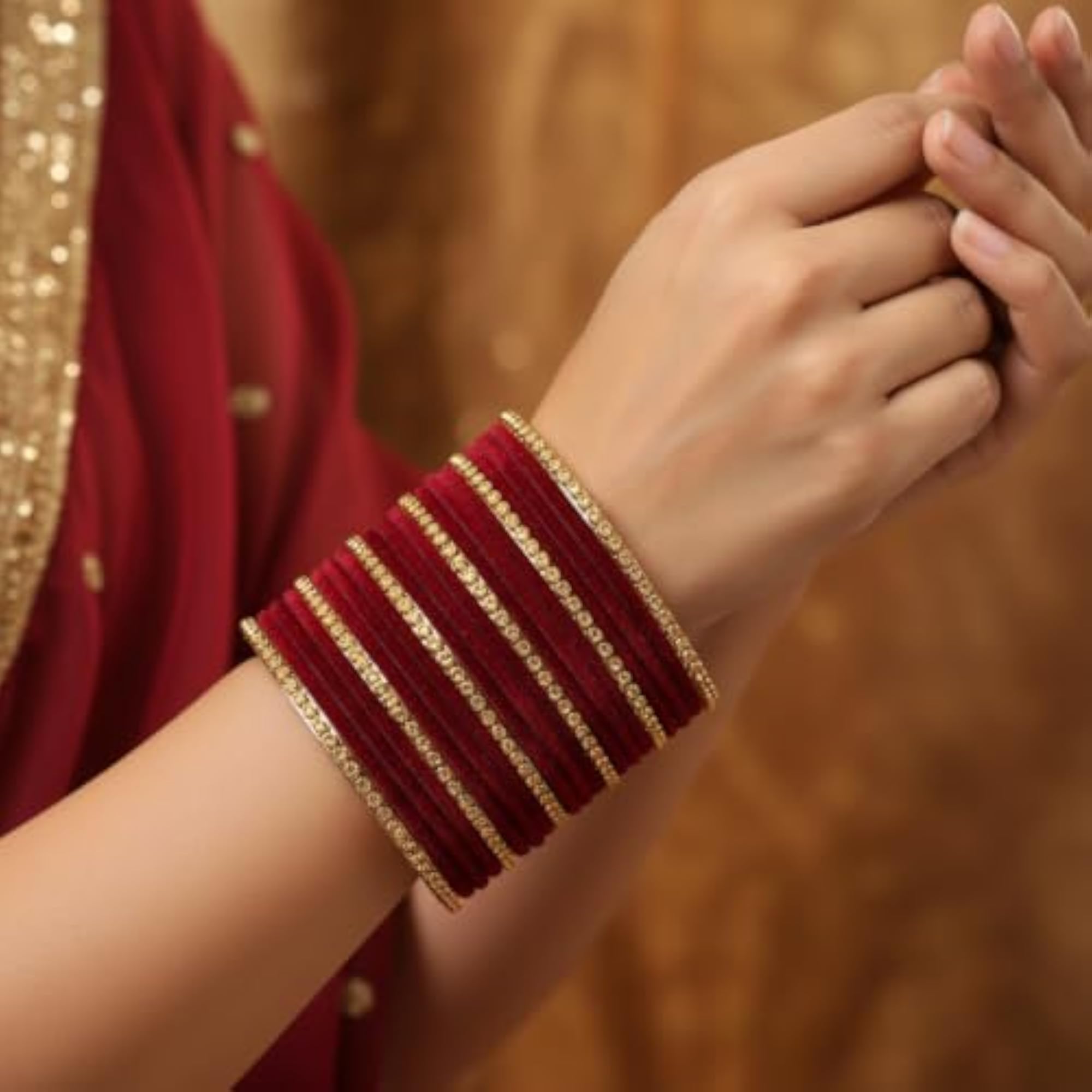 Golden Designer Glass Velvet Bangle Set of 34