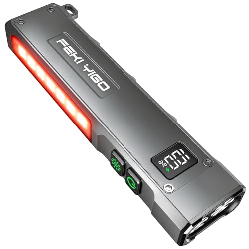 Feki Yigo Flat EDC Flashlight Rechargeable - 1800 Lumens LED Pocket Flashlight with 365nm UV Light, RGB Modes, Magnetic Base, Digital Display,IPX4 Waterproof for Camping, Emergency, Mechanics (Grey)