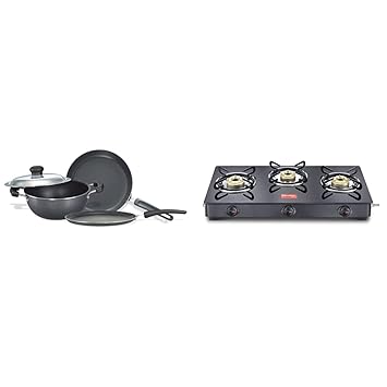 Prestige Aluminum Fry Pan Omni Tawa Kadai Set (Black, 250 mm)