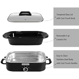 4-Quart Slow Cooker with Casserole Manual Warm Setting - Perfect Kitchen Small Appliance for Family Dinners, Dishwasher Safe Crock, Black 4 Quart Slow Cooker with Casserole Manual Warm Setting Perfect Kitchen Small Appliance for Family Dinners Dishwasher Safe Crock Black