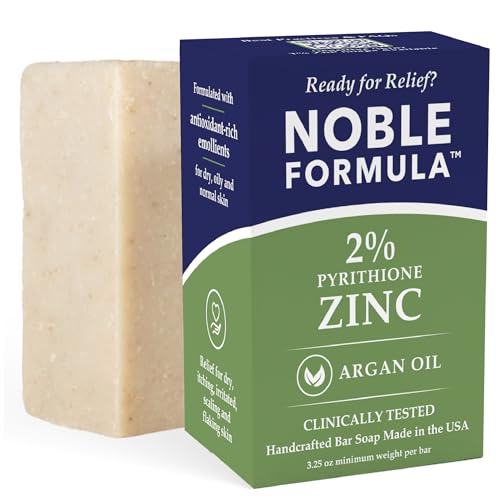 Noble Formula Zinc Bar Soap Olive Oil and Argan Oil 2% Pyrithione Zinc (ZnP) for All Skin Types Including Those With Acne Psoriasis and Eczema 3.25 oz