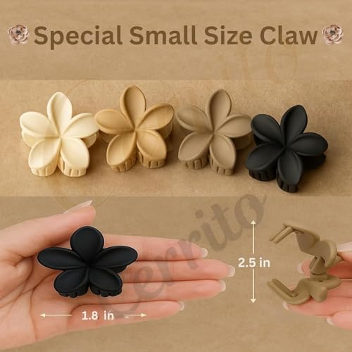 Image of Cerrito Flower Hair Claw Clips for Women Girls - 6 Pcs Small Strong Hold Clamps for Thick Thin Hair, Matte Nonslip, Neutral Floral Claw, Styling Hair Accessories, Ponytail Holder, Multicolor