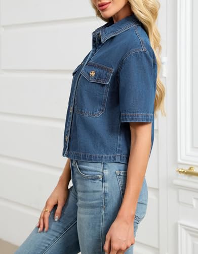 Kedera Womens Crop Denim Shirt Short Sleeve Button Down Short Jean Jacket Trendy Jean Tops Shackets3