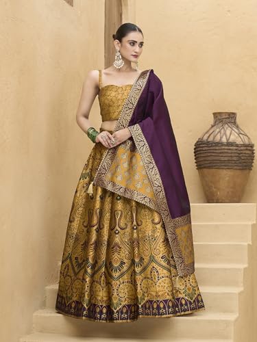 Image of PURVAJA Women's Kanjiwaram Semi-Stitched Lehenga choli