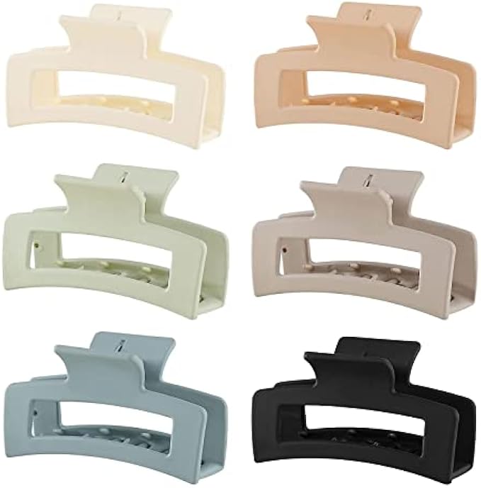 6 Pack Square Claw Clips, Hair Claw Clips for Women Girls, 3.5" Medium Non-slip Hair Clips, Rectangular Claw Hair Clips, Matte Hair Claws Strong Hair Styling Accessories Jumbo Claw Clip for Thin Hair